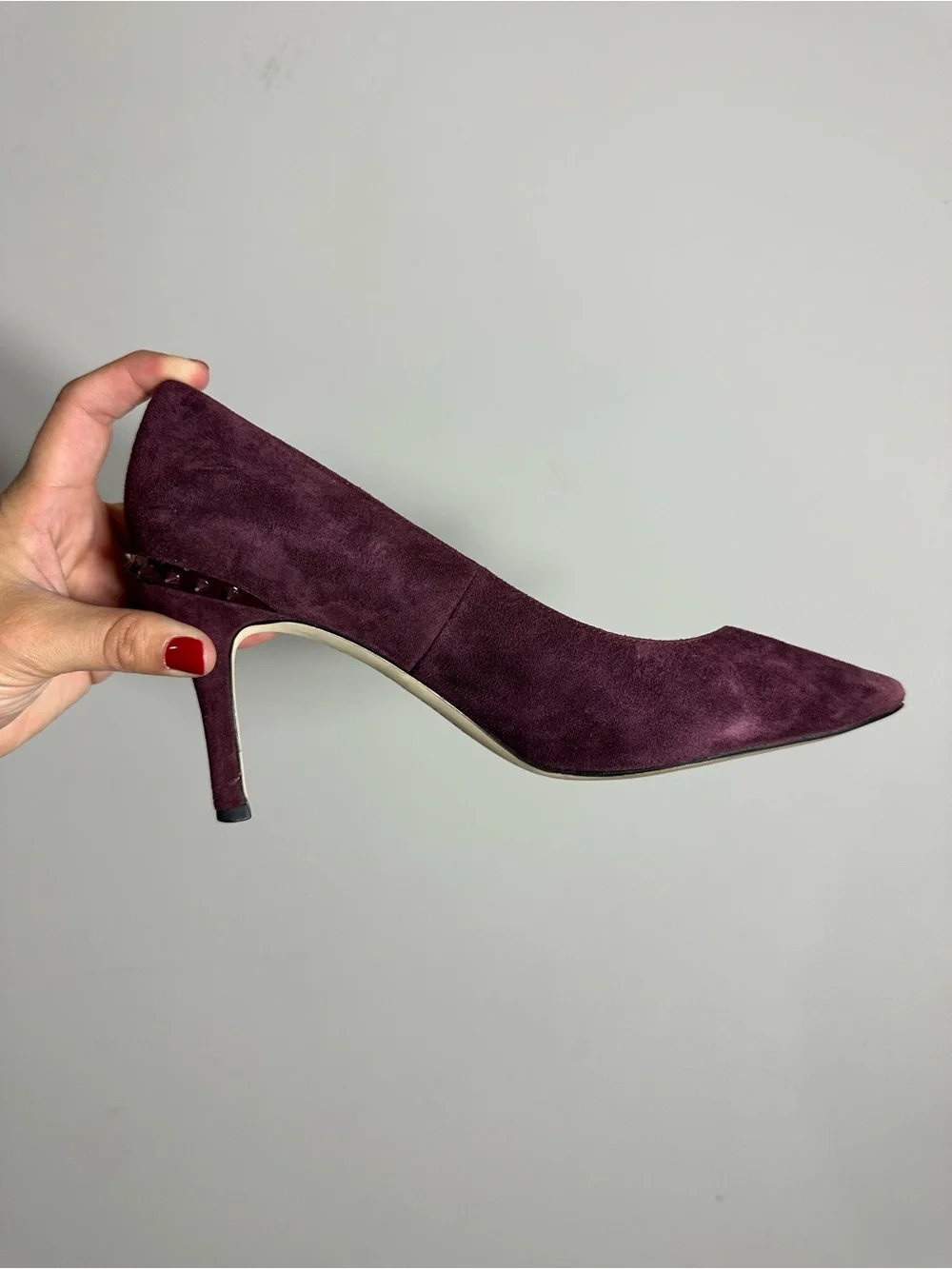 Sam Edelman Tonia Burgundy Spiked Studded Pointed Toe High Heeled Pumps